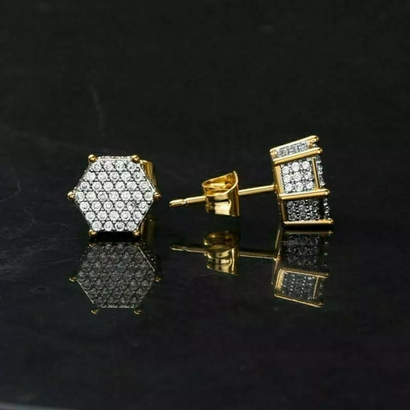 3CT Round Lab-Created Cluster Stud Diamond Mens Earrings 14K Yellow Gold Finish