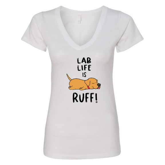 Inktastic Lab Life is Ruff Yellow Lab Women's V-Neck T-Shirt