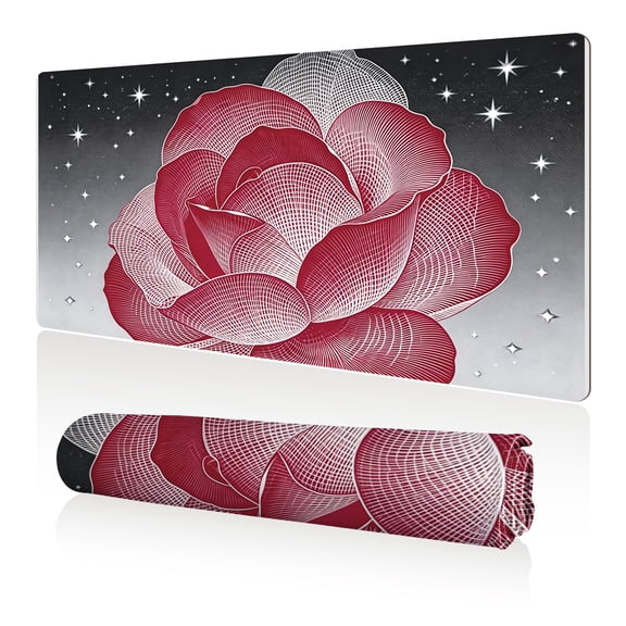 LIVEKEY Mouse Pad 80x40cm Extra Large Non Slip Stitched Durable Easy Clean Red Rose Line Art with Stars Background for Gaming Office