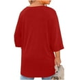 thumbnail image 7 of Lenpel Women's Plus Size Tops 3/4 Length Sleeve Crew Neck Cut out T Shirts Soft Casual Tees Loose Tunic Blouses(Red,X-Large), 7 of 7