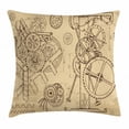 thumbnail image 1 of Steampunk Throw Pillow Cushion Cover, Retro Hand-Drawn Infographic of Mechanisms and Machines Inspired Print, Decorative Square Accent Pillow Case, 24 X 24 Inches, Beige and Dark Brown, by Ambesonne, 1 of 2