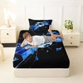 thumbnail image 4 of Castle Fairy Soccer Print Twin Sheets 3pcs, Abstract Grid Bedding, Black Blue,1 Fitted Sheet, 1 Flat Sheet and 1 Pillowcase, 4 of 6