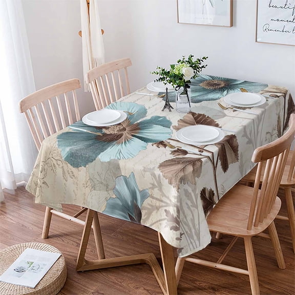 Spring Floral Tablecloth Rectangle Table Cloth 60x102 , Waterproof Tablecloth Outdoor Table Cloth, Teal Tulip Vintage Botanical Summer Washable Table Cover for Kitchen Dining Party