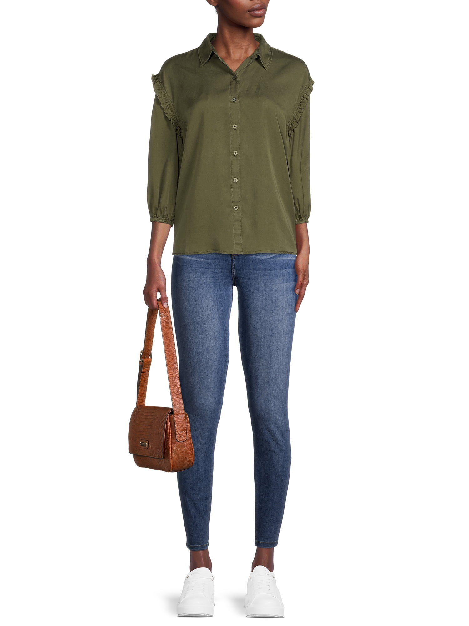 walmart time and tru ruffle sleeve top