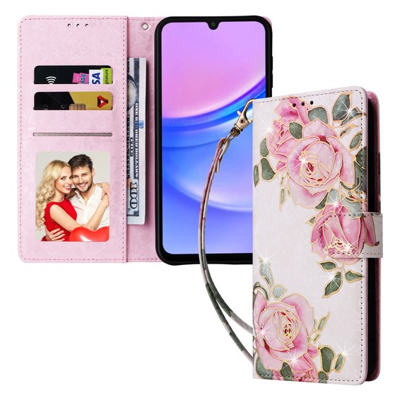 Dteck for Samsung Galaxy A26 5G Case Wallet with RFID Blocking Card Holder Kickstand, Fashion Flower Pattern Magnetic Leather Flip Case for Samsung Galaxy A26 5G,Rose