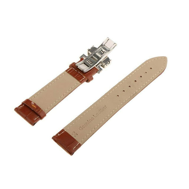 Baohd Leather Watch Band Butterfly Deployment Clasp Buckle Brown 20mm