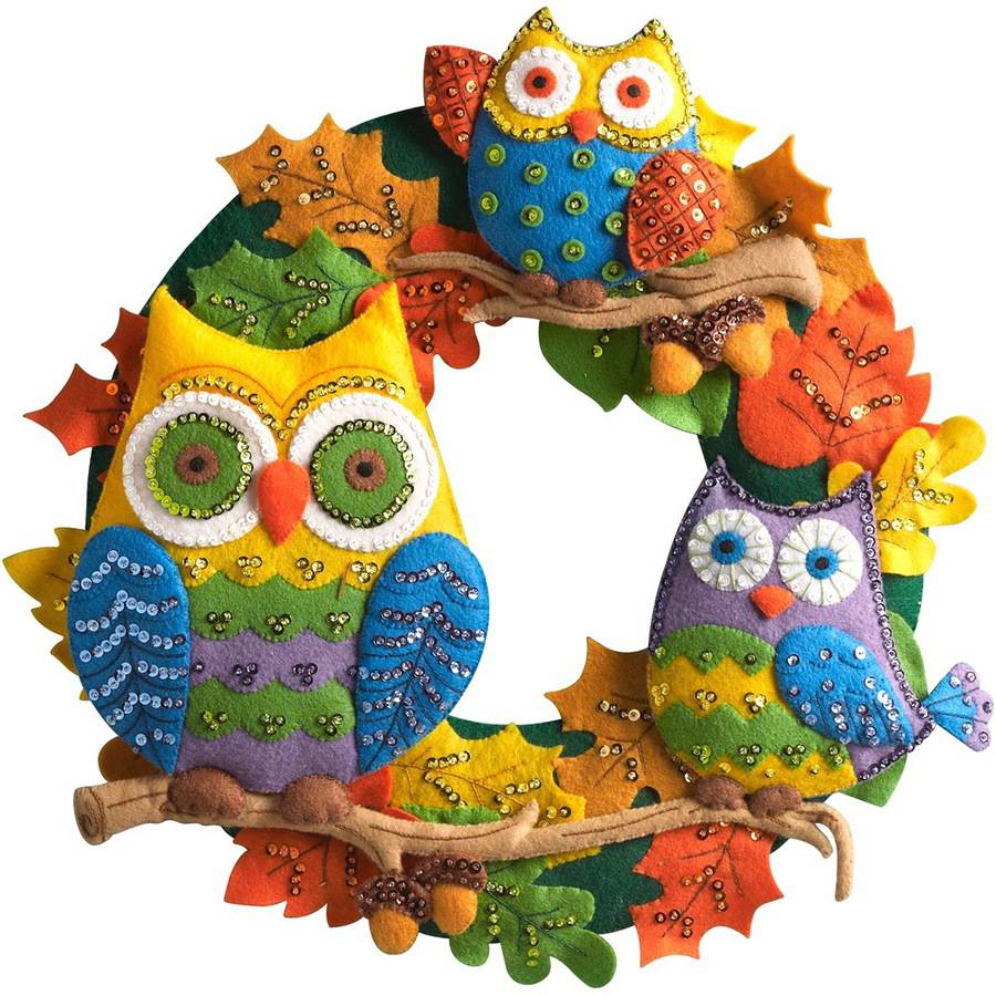 Owl Wreath Felt Applique Kit 17 Round Walmart