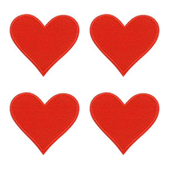 Uxcell 4Pack Iron on Heart Patches Sew on Heart Embroidered Patches, 70mm Red
