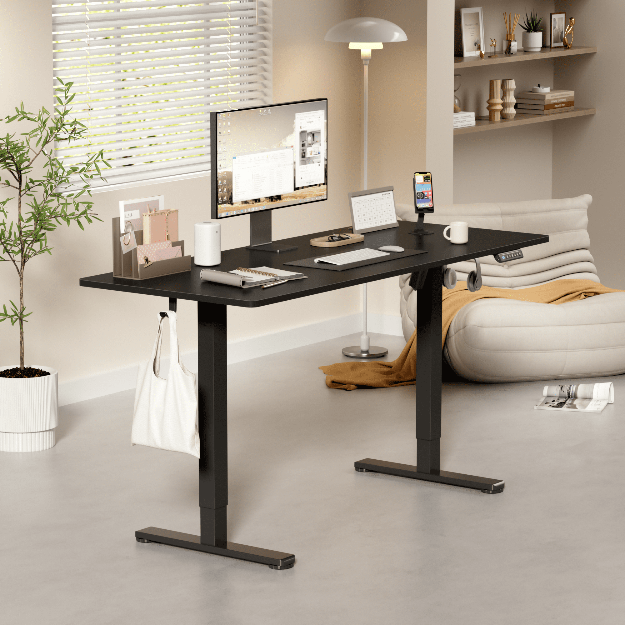 Lacoo 55" x 24" Sit to Stand Desk Height Adjustable Standing Desk Electric Stand up Table with Phone Stand, Black