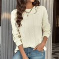 thumbnail image 3 of Vedolay Women's Fall Sweaters Round Neck Striped Cute Winter Pullover Sweaters,Beige L, 3 of 5