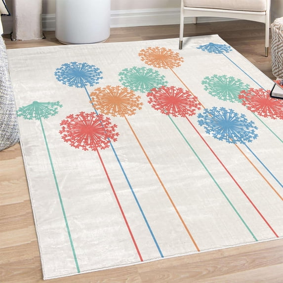 Dandelion Decorative Rug, Abstract Wildflower Silhouettes Botanical Inspirations Meadow in Summer Season, Quality Carpet for Bedroom Dorm and Living Room, 6 Sizes, Mint Green, by Ambesonne