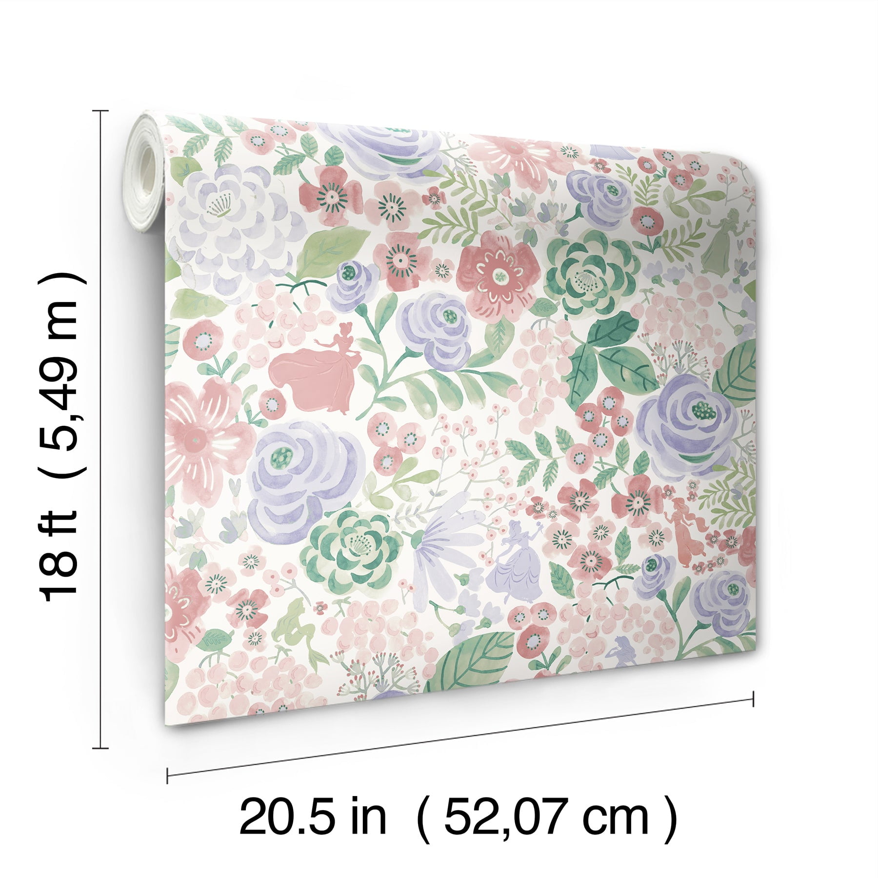 Disney Princess Watercolor Floral Peel & Stick Wallpaper