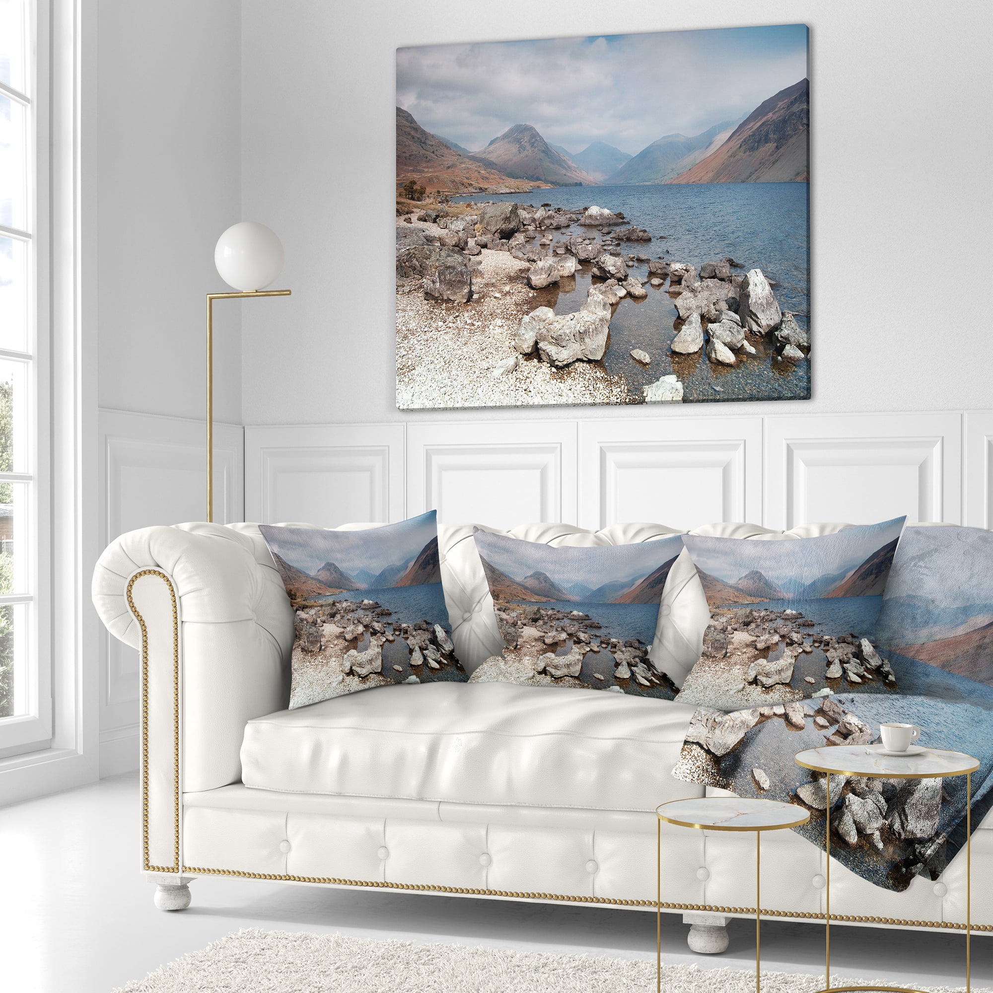 Designart Rocky Wast Water in Lake District - Landscape Printed Throw Pillow - 16x16