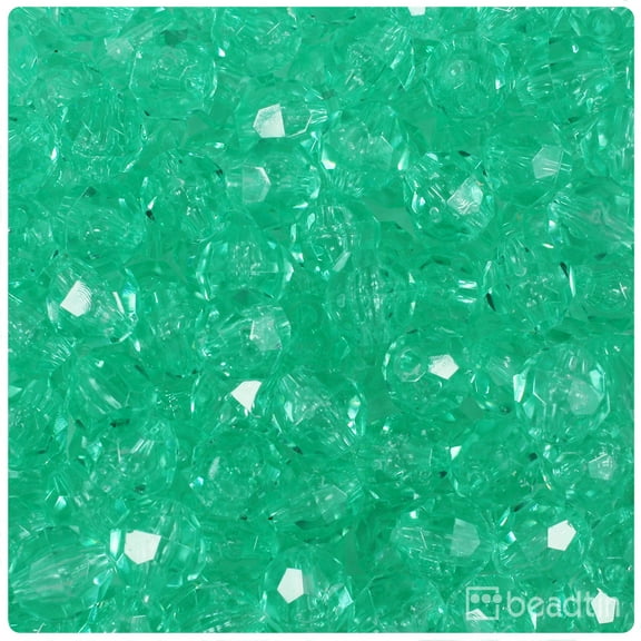 BeadTin Green Aqua Transparent 10mm Faceted Round Craft Beads (225pcs)