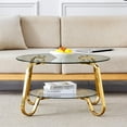 thumbnail image 4 of 31.5" Gold Round Glass Coffee Table Modern Living Room Table 2-Layer Sofa Center Cocktail Table for Small Space Apartment, Clear Top and Retro Metal Frame (Gold), 4 of 7