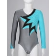 thumbnail image 3 of CHICTRY Girls Color Contrast Ballet Gymnastics Leotard Long Sleeve Modern Dance Ice Skating Bodysuit Teal Blue 8, 3 of 7