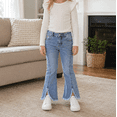 thumbnail image 3 of KIDSCOOL Girls Bell Bottom Denim Pants 18M-14T Elastic Waist Flare Jeans,Light Blue,Light Blue,7-8 Years, 3 of 7