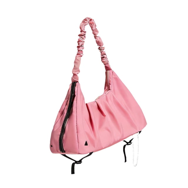 Bolsa de gimnasio para mujer, bolsa de viaje de nailon con separación de humedad y humedad, bandolera Rosa