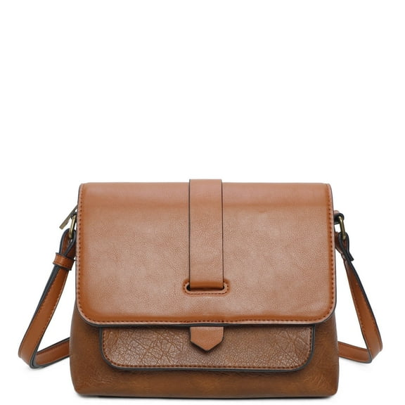 Ampere Creations Lilly Women Medium Vegan Leather Flap Crossbody Bag - Brown