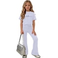 thumbnail image 5 of Amidoa Girls Summer 2 Piece Outfits Kids Print Short Sleeve and Casual Pants Clothing Sets White Size 14, 5 of 7