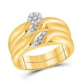thumbnail image 2 of Solid 10K Yellow Gold His and Hers Real Natural Diamond Trio Three Rings Set Cluster Matching Rings Wedding Band Set 1/6 Carat - ( .15 Cttw ) - Ladies Size 8.5 - Mens Size 11, 2 of 7
