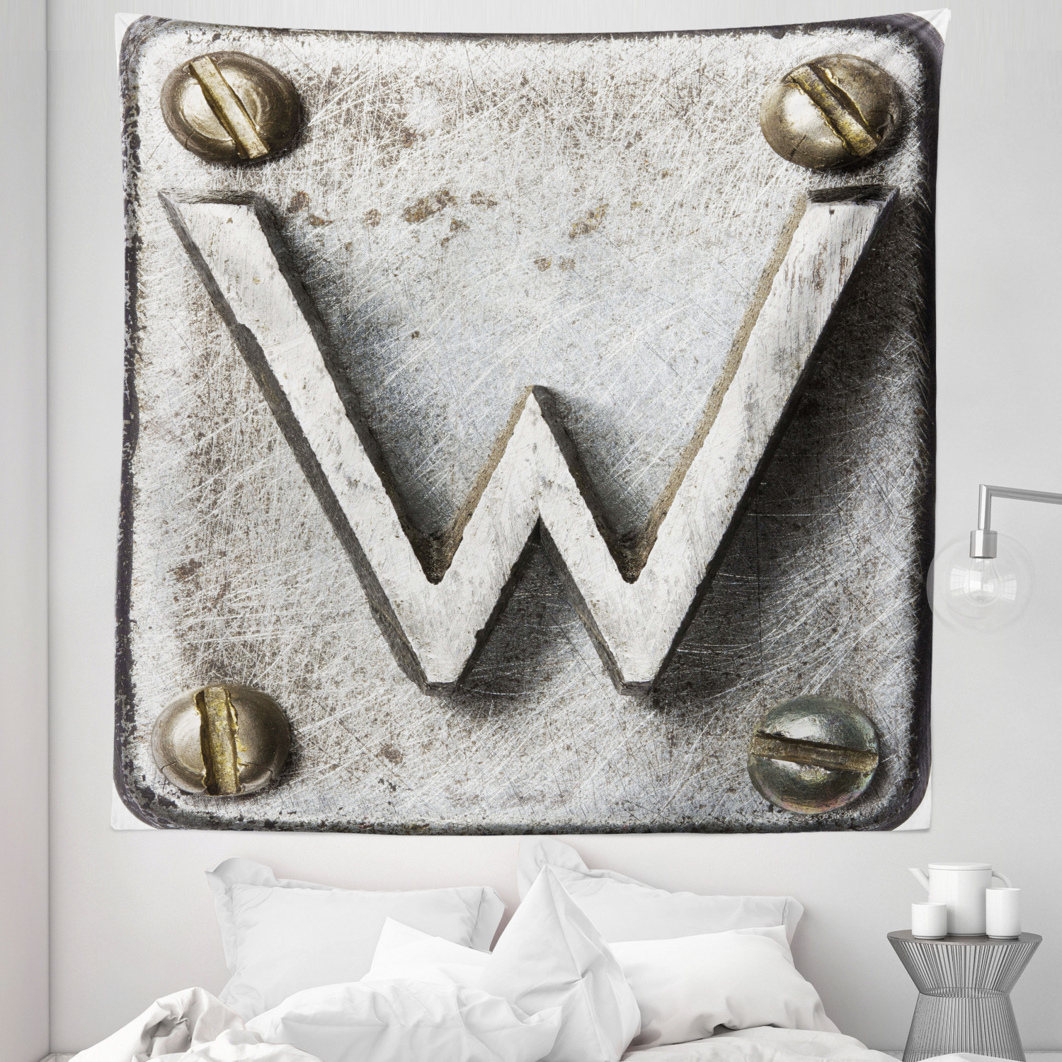 Letter W Tapestry, Uppercase W Bolt Screws Industrial Symbolic Person ...