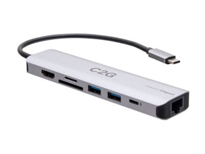 C2G USB-C to HDMI, USB-A, SD Card Reader, Ethernet, and USB-C Mini Docking Station, 4K 60Hz, Gray