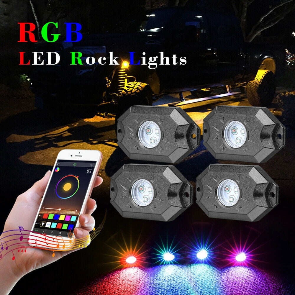 4 Pods RGB LED Rock Lights Chasing Multi Color Bluetooth APP Music UTV ATV Truck