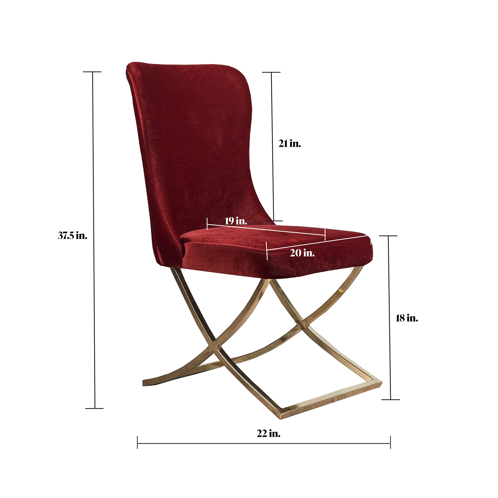 Ottomanson Royal Upholstered Modern Gold Legged Dining Chair, Set of 2, Burgundy
