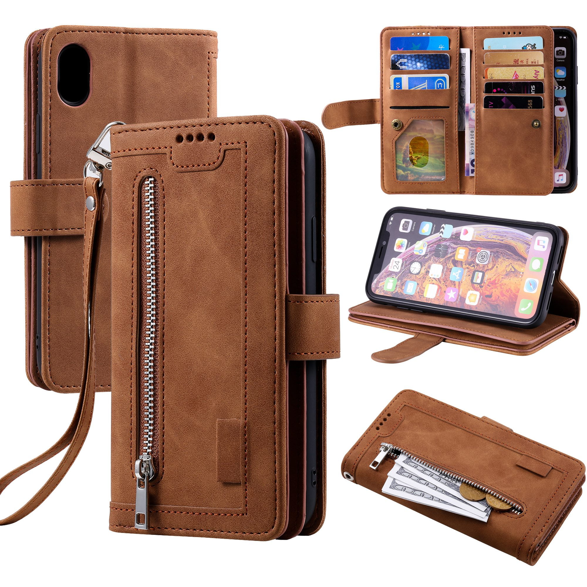 Flip Case for iPhone XR Compatible with iPhone XR Brown PU Leather Wallet Cover 