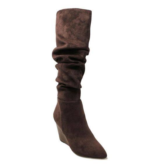 CHARLES BY CHARLES DAVID Womens Dark Taupe Brown Padded Goring Expose Pointed Toe Wedge Zip-Up Slouch Boot 7.5 M