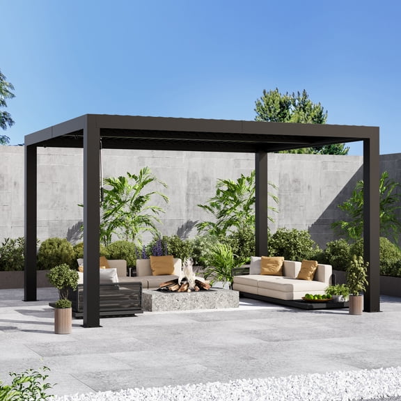 Modern Shade Aurora 10'x12' Louvered Pergola, Adjustable Waterproof Roof with Drainage, Reinforced Frame for Patio & Deck, Black