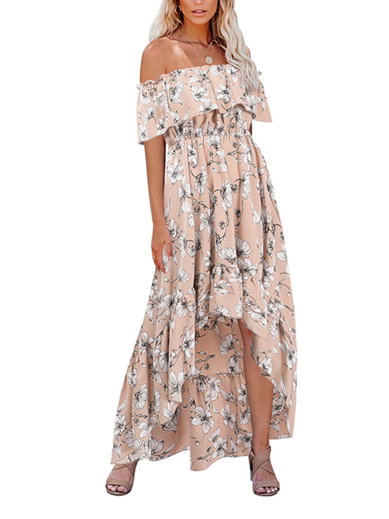 NEW Womens Boho Holiday Off Shoulder Floral Maxi Ladies Summer Beach Party Dress