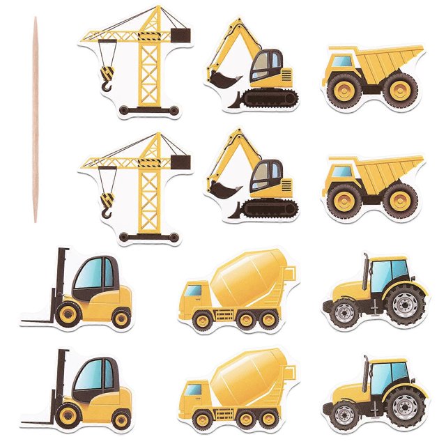 Toyvian 7pcs Cake Topper Excavator Tractor Cupcake Toppers Dump Truck Dessert Picks Birthday Cake Decor
