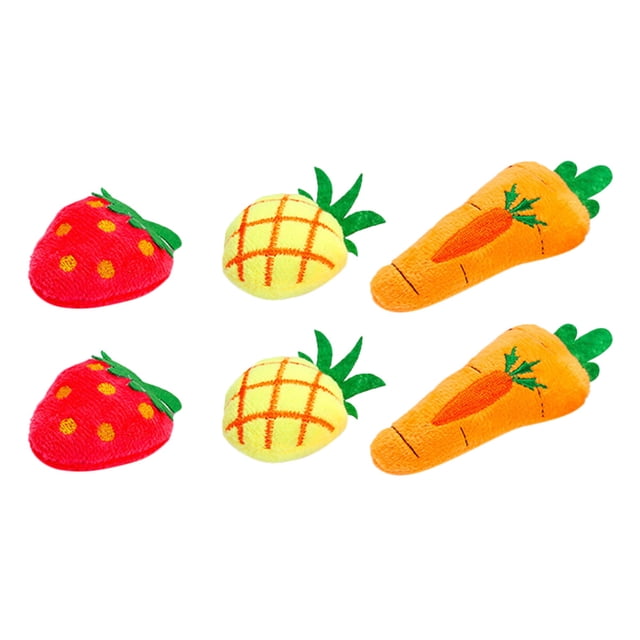 EeaseMX 6 juguetes de peluche de fresa, piña y zanahoria para mascotas, para morder y masticar, con hierba gatera (2 fresas, 2 piñas y 2 zanahorias)