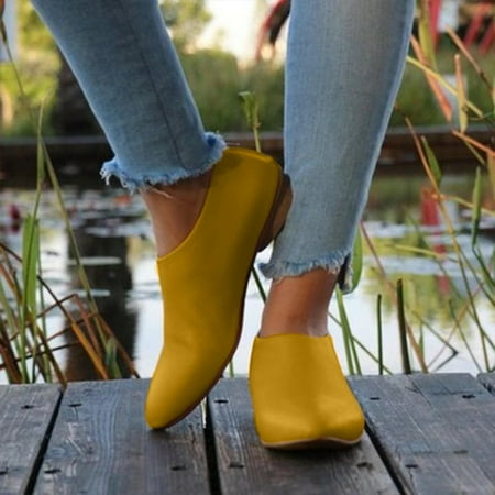 

VKEKIEO Womens Snow Boots Peak Toe Flat Heel Heels Ornamental Zipper Zip-Up Yellow Winter Boots