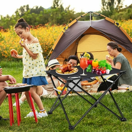 YANHAIGONG Summer Folding Camping Table Portable Small Beach Table with 2 Cup Holders and Handbag Mini Foldable Beach Table for Camping Beach Fishing Bonfire and Picnic
