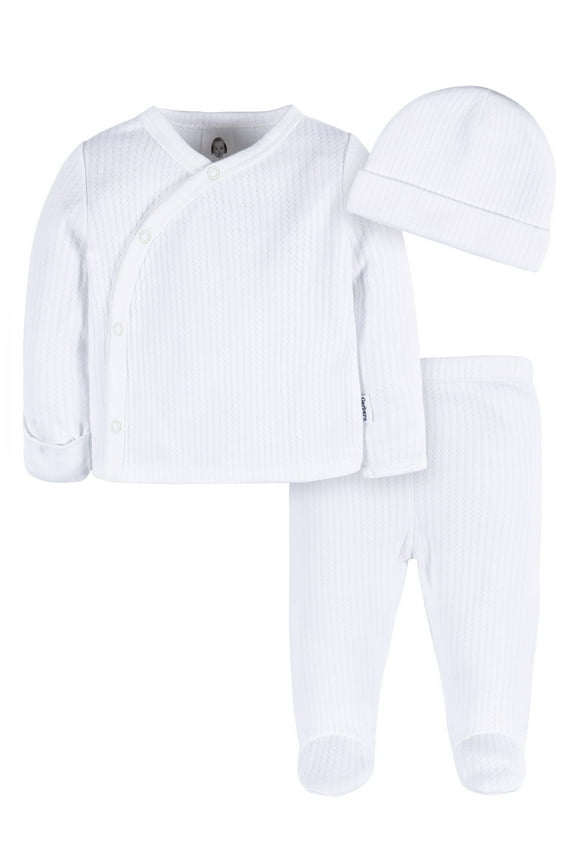 Baby Neutral White Cotton Take Me Home Outfit Set, 3-Piece, Sizes Preemie - 0/3 Months