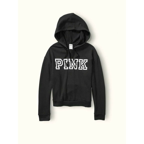 Victoria's Secret Pink Perfect Quarter Zip Pullover Hoodie Sweatshirt Black Size Medium NWT