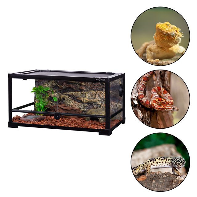 REPTI ZOO Terrario de Vidrio para Reptiles, Grande Doble puerta frontal antiescapes, 86 Lt 60cm X 45cm X 32cm, Acua terrario de Cristal, Reptile Enclosure Knock-Down, terrario reptiles, REPTI ZOO Terrario Knock down RK