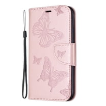 Allytech iPhone 11 Case (6.1"), Slim Fit PU Leather Folio Butterfly Embossed Shockproof Wrist Hand Strap Flip Cards Holder Wallet Case TPU Back Cover for Apple iPhone 11, Pink