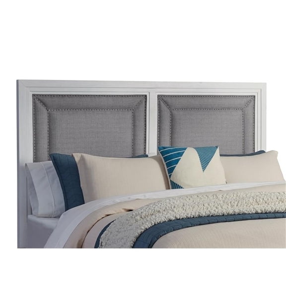 Bowery Hill Coastal 79"W Wood King Upholstered Headboard in White