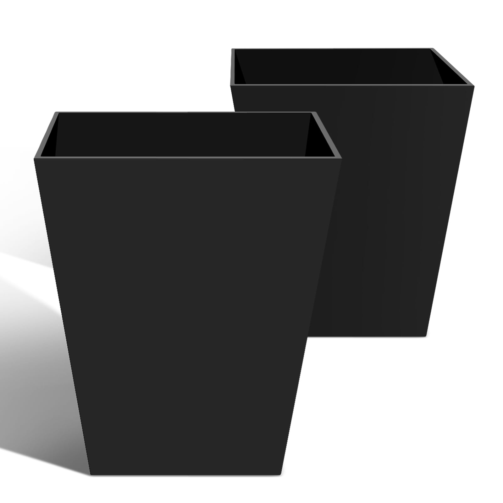 Vucunty Taper Planter Set of 2, Resin Flower Pots, 12.2 Inch, Modern Outdoor Indoor Plant Pots, Black