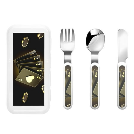 

Cauagu Casino Cards 1 Print 3-Pieces Toddler Cutlery Set Kids Silverware Set with Spoons Forks & Knife Stainless Steel Utensils for Kids Dishwasher Safe