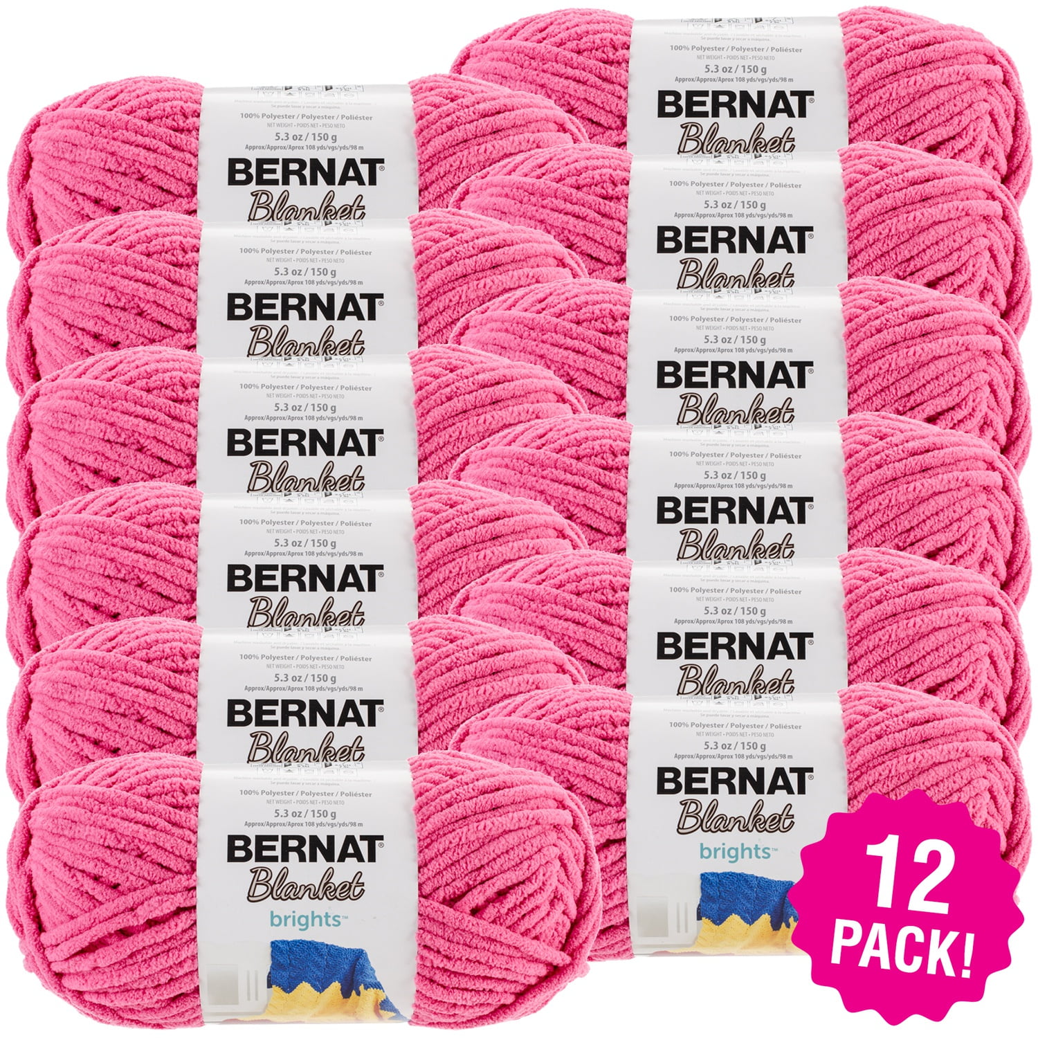 Bernat Blanket Brights Yarn Pixie Pink, Multipack of 12