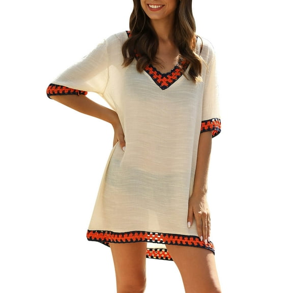 MSJUHEG Bikini Shirt,Plus Size Cover Ups for Swimwear Women,Gauze Dress,Pool Cover Ups for Women,Beach Swimwear,Skirt Swimsuits for Women,Crochet Coverups for Women Beige M