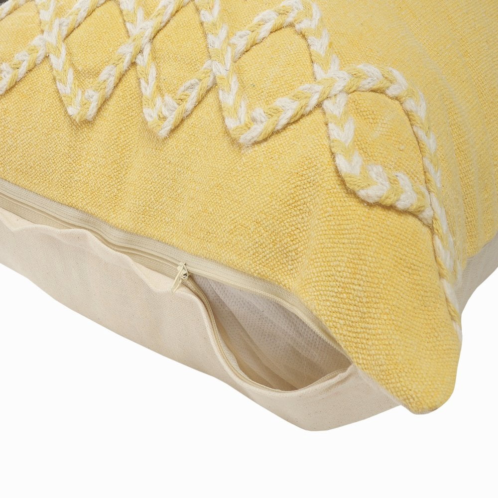 LR Home Ox Bay Hand-Woven Yellow Bordered All-Natural Cotton  Pillow Cover