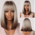 thumbnail image 1 of Pelucas sintéticas cortas de Ombre azul a blanco con flequillo, pelo recto Bob para mujer, fiesta diaria, Cosplay, Halloween, resistente al calor, 1 of 4