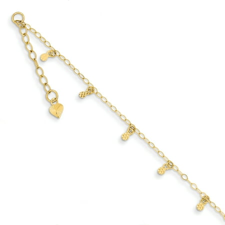 - 14k Yellow Gold Oval Chain Dots 1 Inch Adjustable Plus Size Extender Anklet Ankle Beach Bracelet Gifts For Women For Her