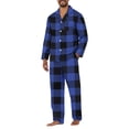 thumbnail image 2 of Men's Pajama Sets Long Sleeve Checked Lounge Wear Set Flannel Pyjamas Plaid Top and Bottoms 2 Piece Winter Cotton Nightwear Blue S, 2 of 4
